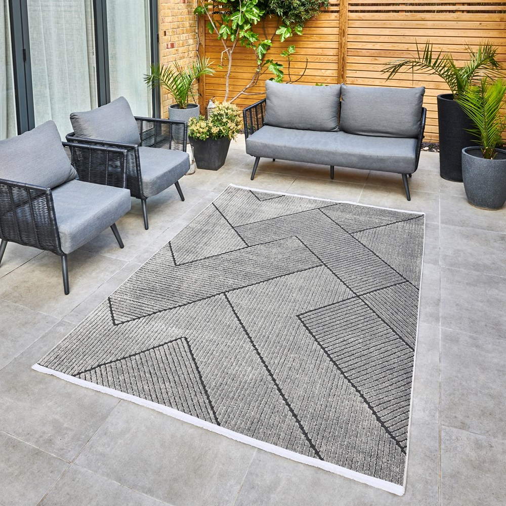 Jazz Jaz16 Geometric Indoor Outdoor Rugs in Grey Black